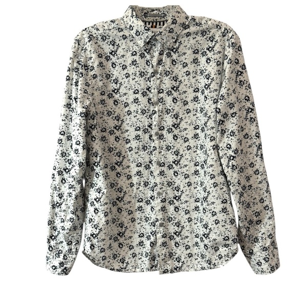 Denim & Flower Other - Denim & Flower Mens Floral Button Down Shirt Black White Cotton Small